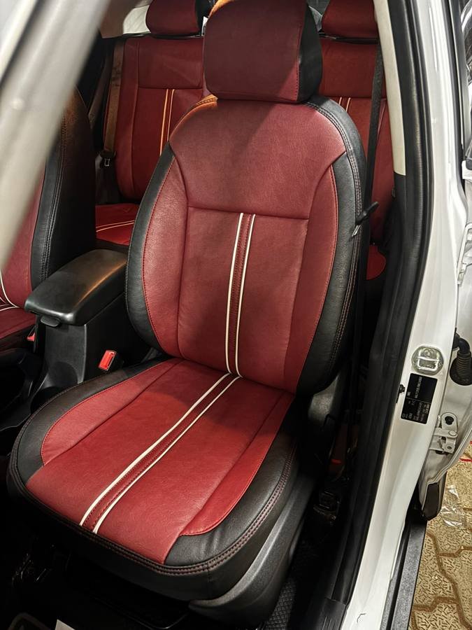 Maroon and black seat covers